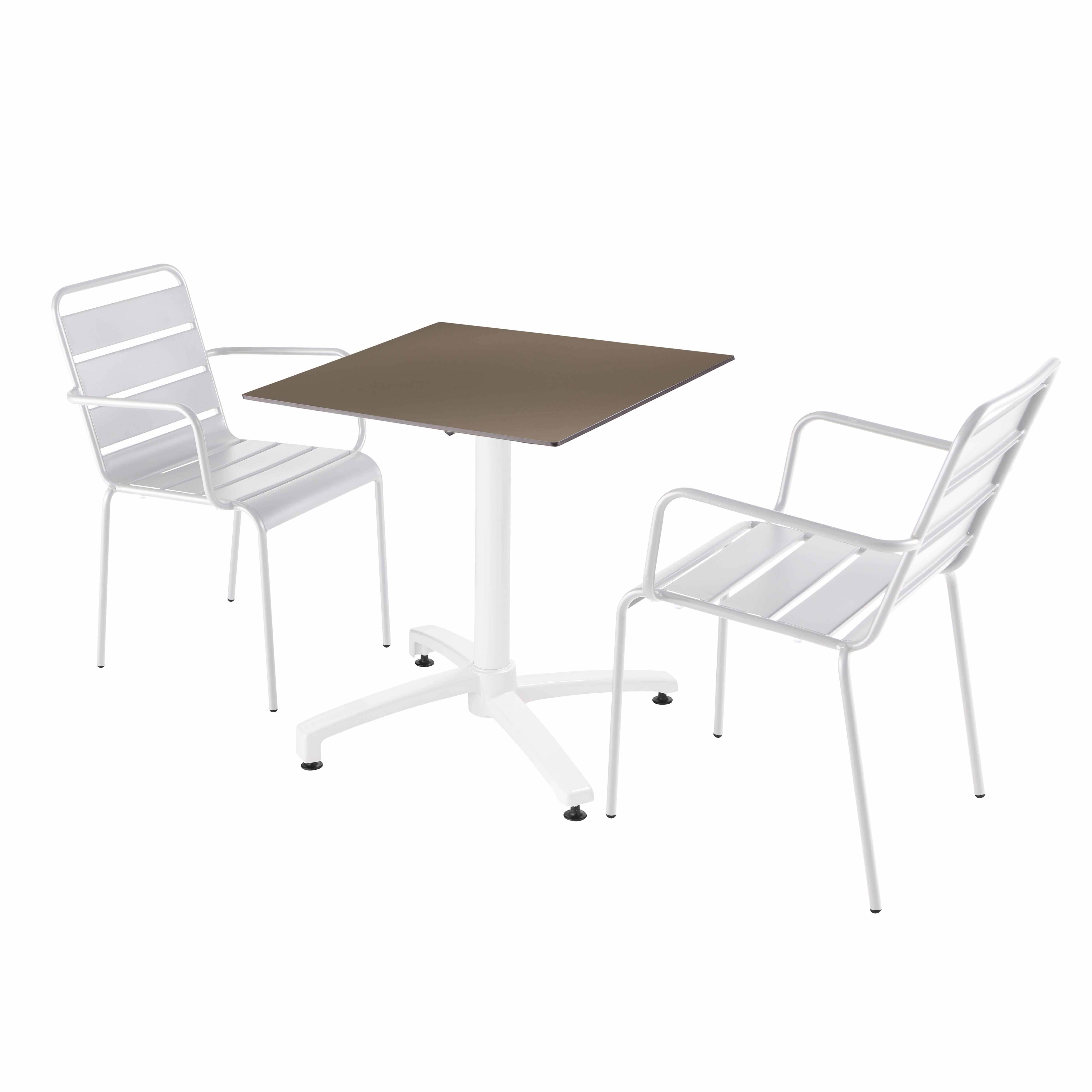 Oviala - Ensemble table de terrasse stratifié taupe et 2 fauteuils blanc - Oviala - Imagen 1