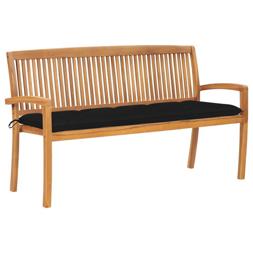 Helloshop26 - Banc de jardin meuble de patio d'extérieur terrasse empilable et coussin 159 cm bois de teck massif - Imagen 1