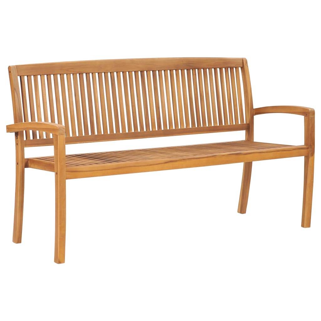 Helloshop26 - Banc de jardin meuble de patio d'extérieur terrasse empilable et coussin 159 cm bois de teck massif - Imagen 5