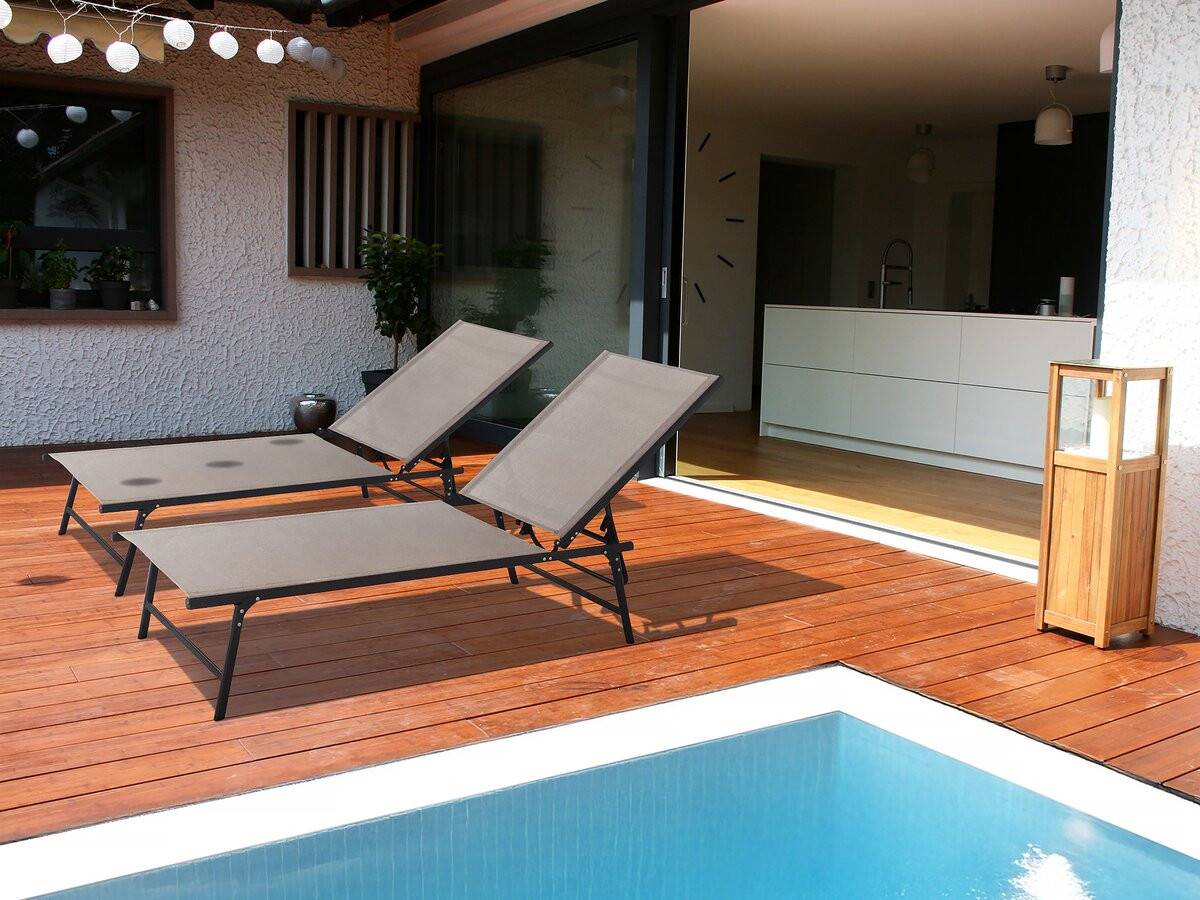 Lot De 2 Bains De Soleil En Métal "sublima" - 180 X 54 X 104 Cm - Taupe -habitat Et Jardin - Image 2