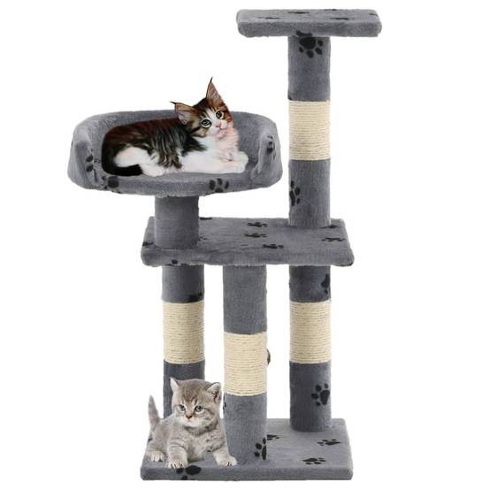 Arbre à chat design en sisal avec motif pattes pour intérieur Gris 65 cm – ComfortXL Pet Living - Image 2