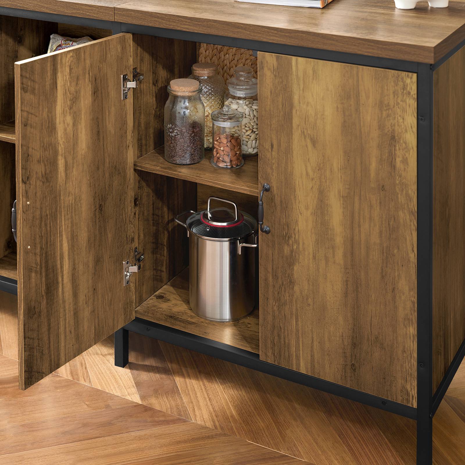 SoBuy Meuble de Rangement Multifonction Plan de Travail 170 cm Buffet Armoire Bar Marron Vintage - Image 9