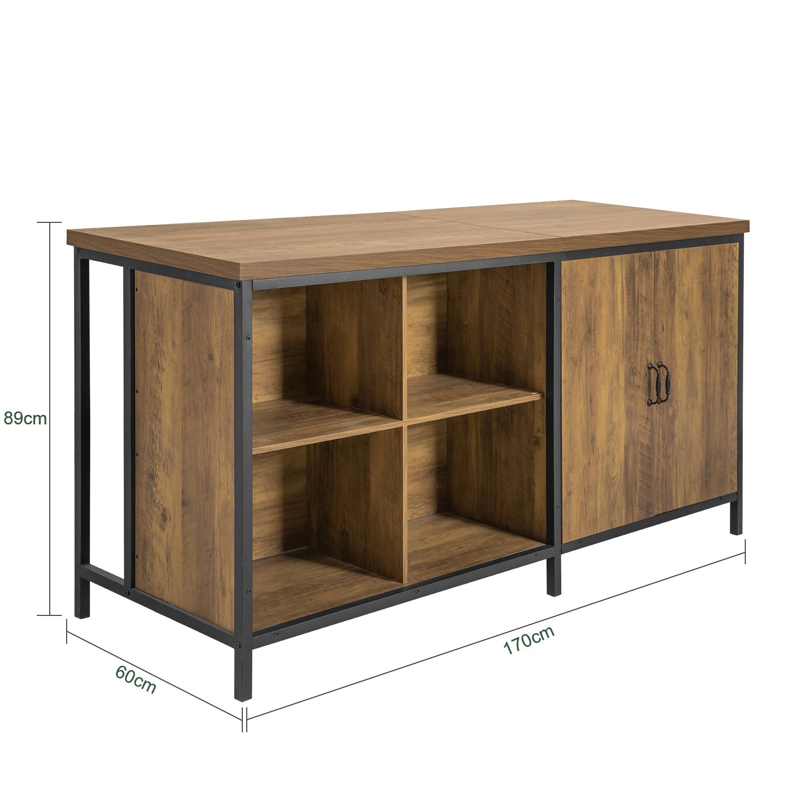 SoBuy Meuble de Rangement Multifonction Plan de Travail 170 cm Buffet Armoire Bar Marron Vintage - Image 3
