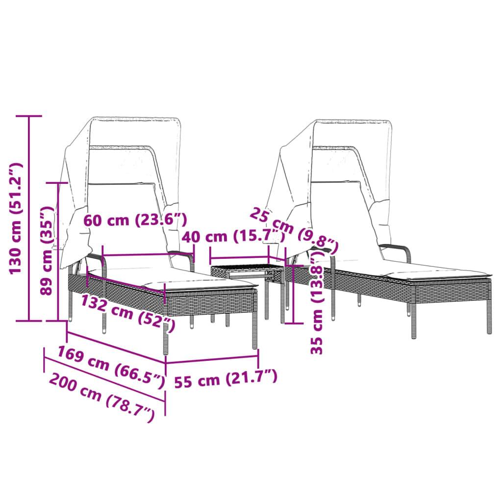 ComfortXL - Duo Transats Résine Noire avec Auvent Pare-Soleil Table Basse et Coussins Écru – ComfortXL Outdoor Living - Image 10