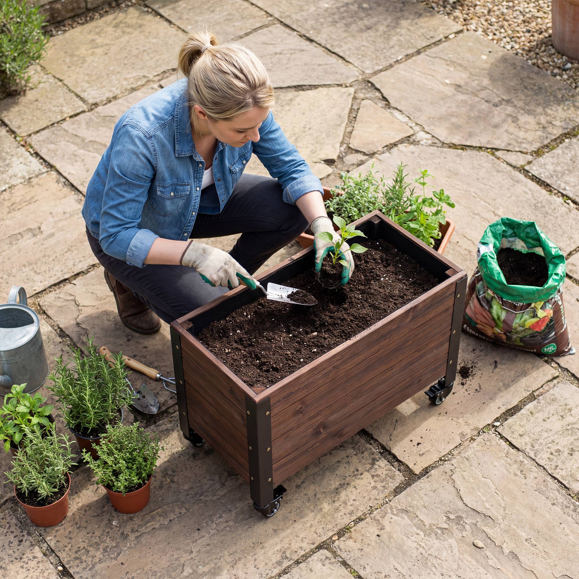 Jardinière Surélevée 4 Étages Outsunny – Bois Sapin Verni, Trous Drainage + Doublure, Potager Vertical Balcon Terrasse Jardin