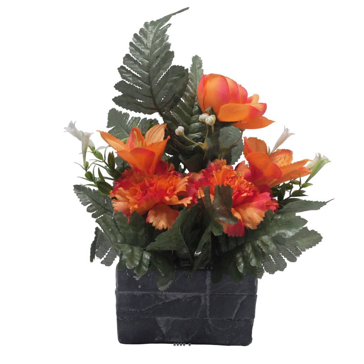Artificielles - jardinièrre pot beton Renoncule, oeillet, et alstromeria pour la Toussaint Orange - couleur: Orange 660 - Imagen 1