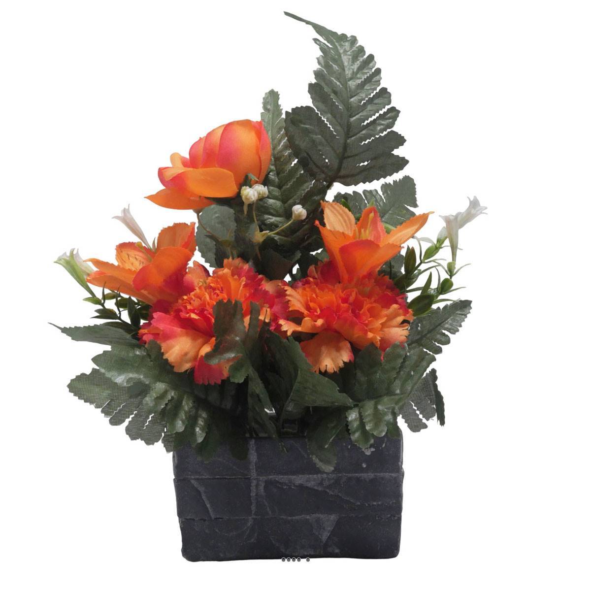 Artificielles - jardinièrre pot beton Renoncule, oeillet, et alstromeria pour la Toussaint Orange - couleur: Orange 660 - Imagen 2