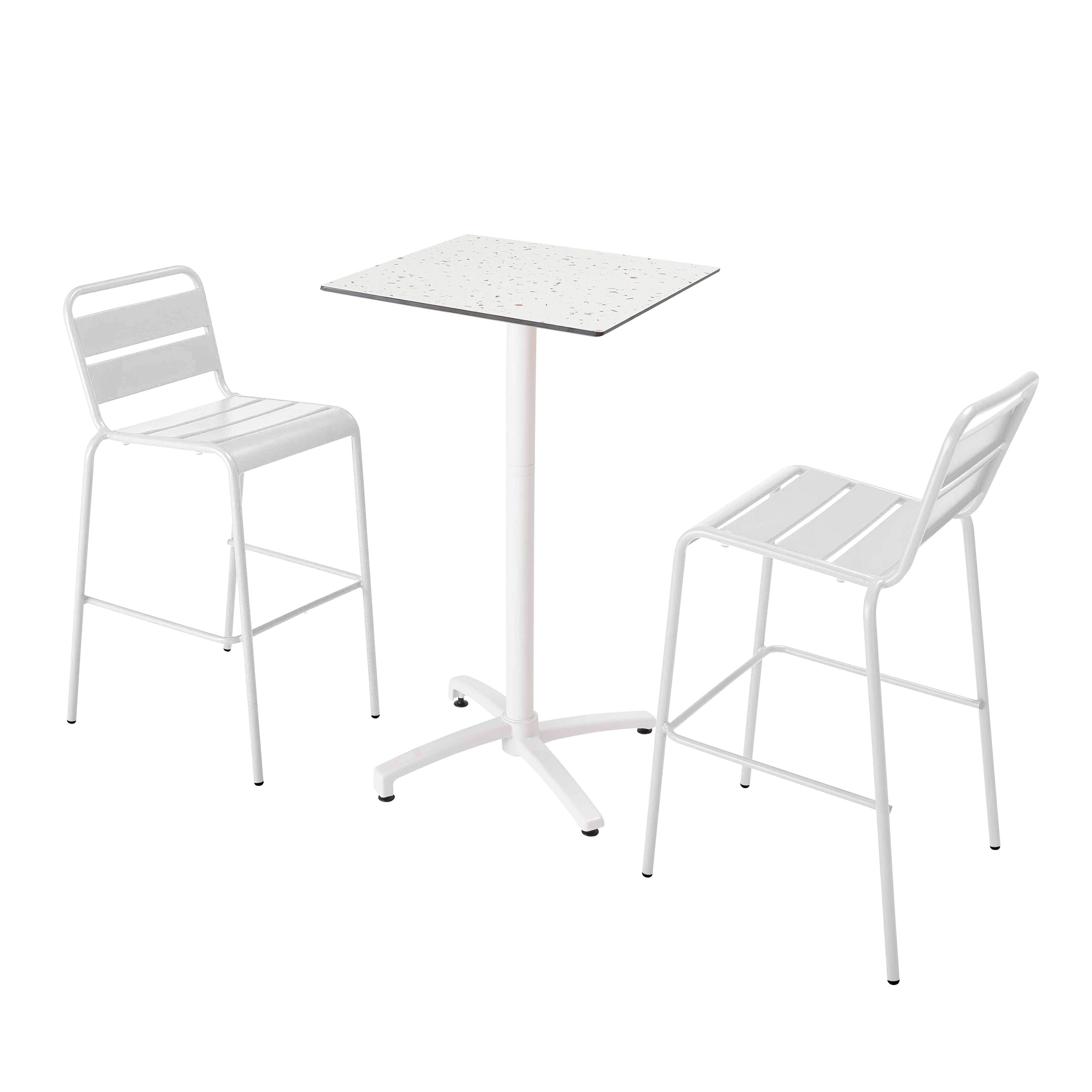 Oviala - Ensemble table haute stratifié terrazzo et 2 chaises blanc - Oviala - Imagen 1