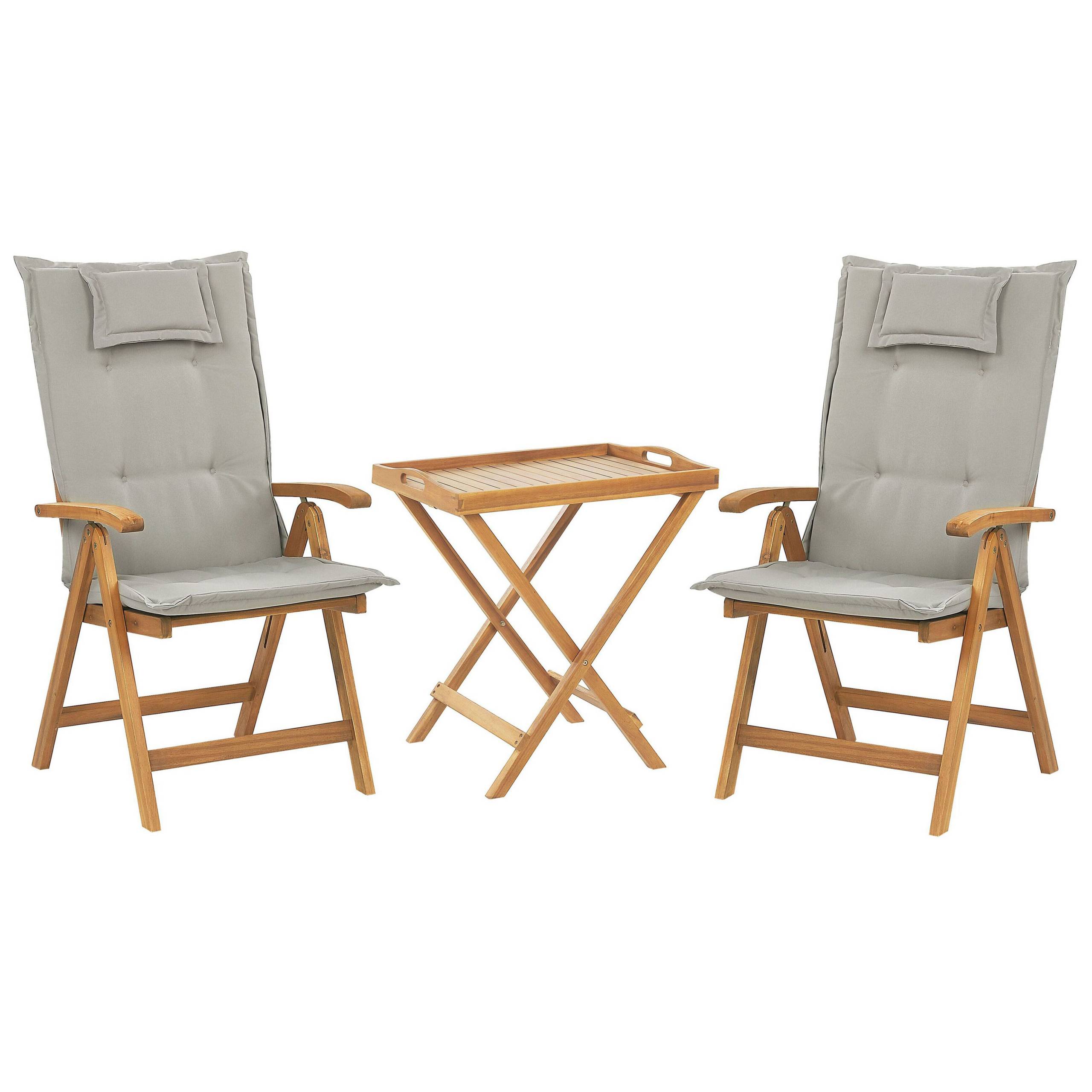 Beliani - Set de Jardin Pliable en Bois d'Acacia avec Coussins Gris-Beige pour 2 Personnes Rustique et Durable pour Balcon - Imagen 1