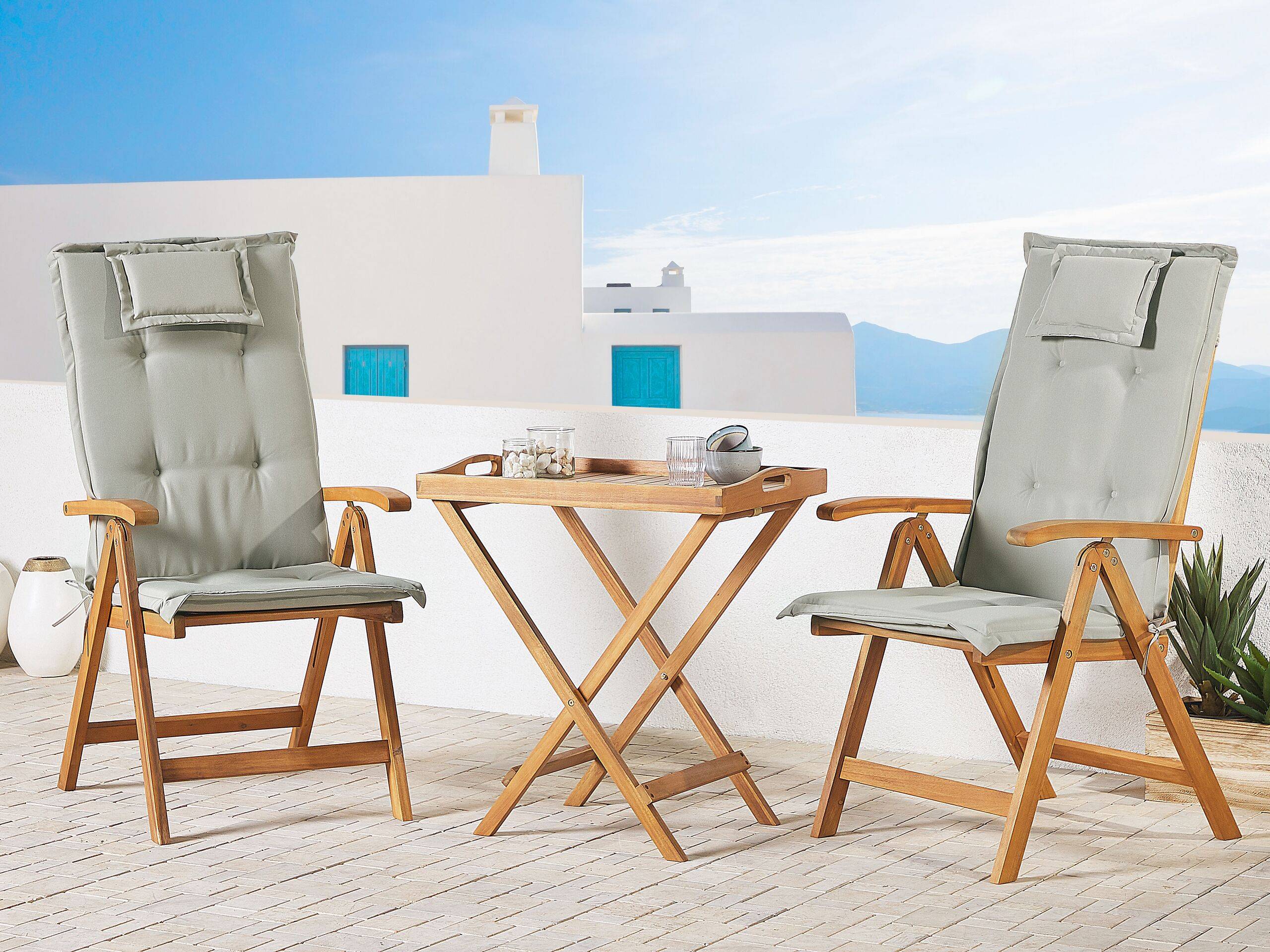 Beliani - Set de Jardin Pliable en Bois d'Acacia avec Coussins Gris-Beige pour 2 Personnes Rustique et Durable pour Balcon - Imagen 2
