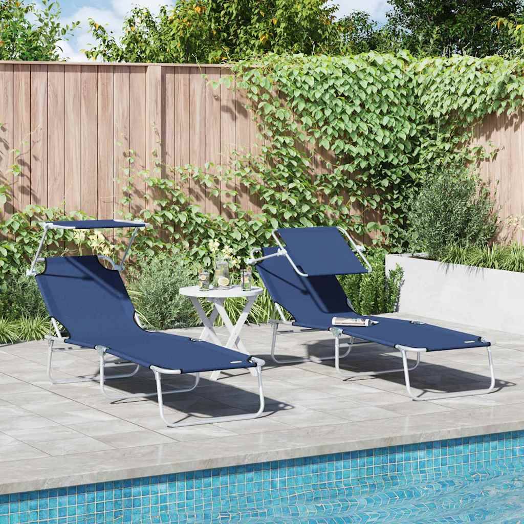 PANGIVO - Transat Bleu Polyester 58 x 188 x 77 cm 2 pcs - PANGIVO