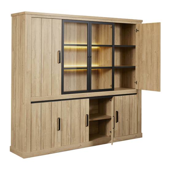 Ensemble Salon Meuble TV et Bibliothèque Aspect Bois Chêne Clair - LORENZO - Image 4