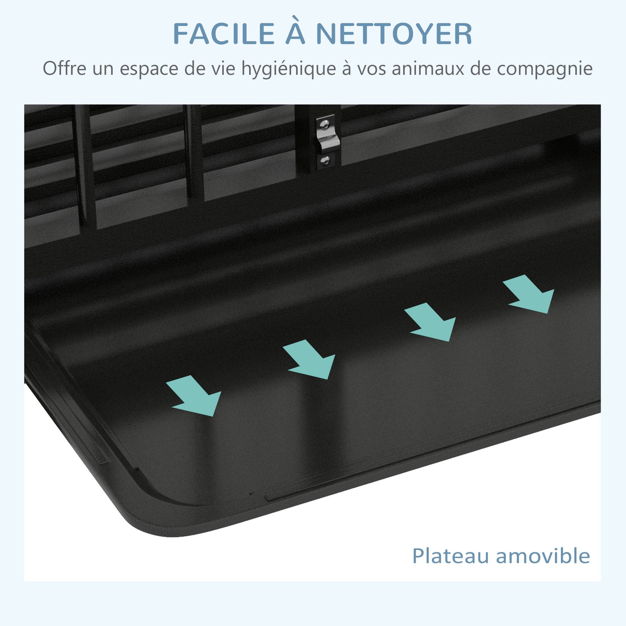 Pawhut - Cage pour chien animaux cage de transport sur roulettes pliable 3 portes verrouillables plateau amovible acier noir - Imagen 6