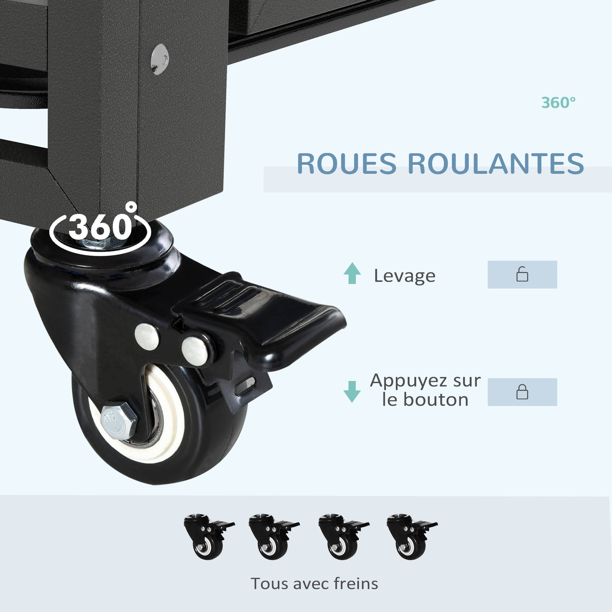 Pawhut - Cage pour chien animaux cage de transport sur roulettes pliable 3 portes verrouillables plateau amovible acier noir - Imagen 8