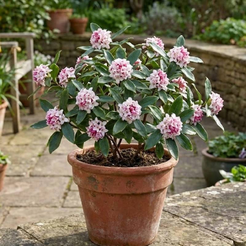 Daphne parfumé, Daphné à fleurs Rose - feuillage Persistant - Godet - 5/20 cm-  hauteur à maturité De 1,00 m à 1,50 m - Imagen 3
