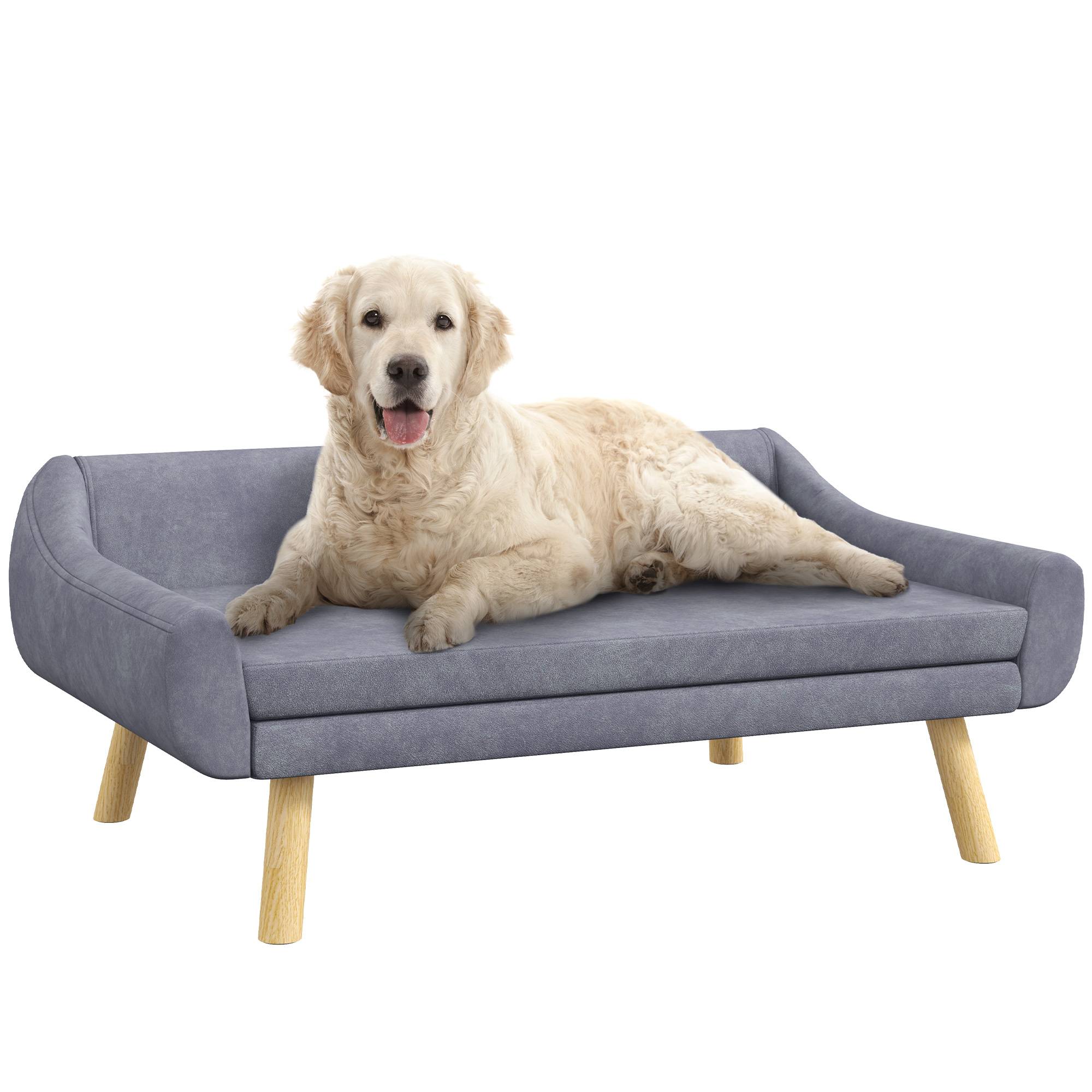Sans Marque - Haustiersofa Hundesofa Skandidesign abnehmbares Polster Samtoptik 102x58,5x42,5 cm Grau + Natur - Image 1