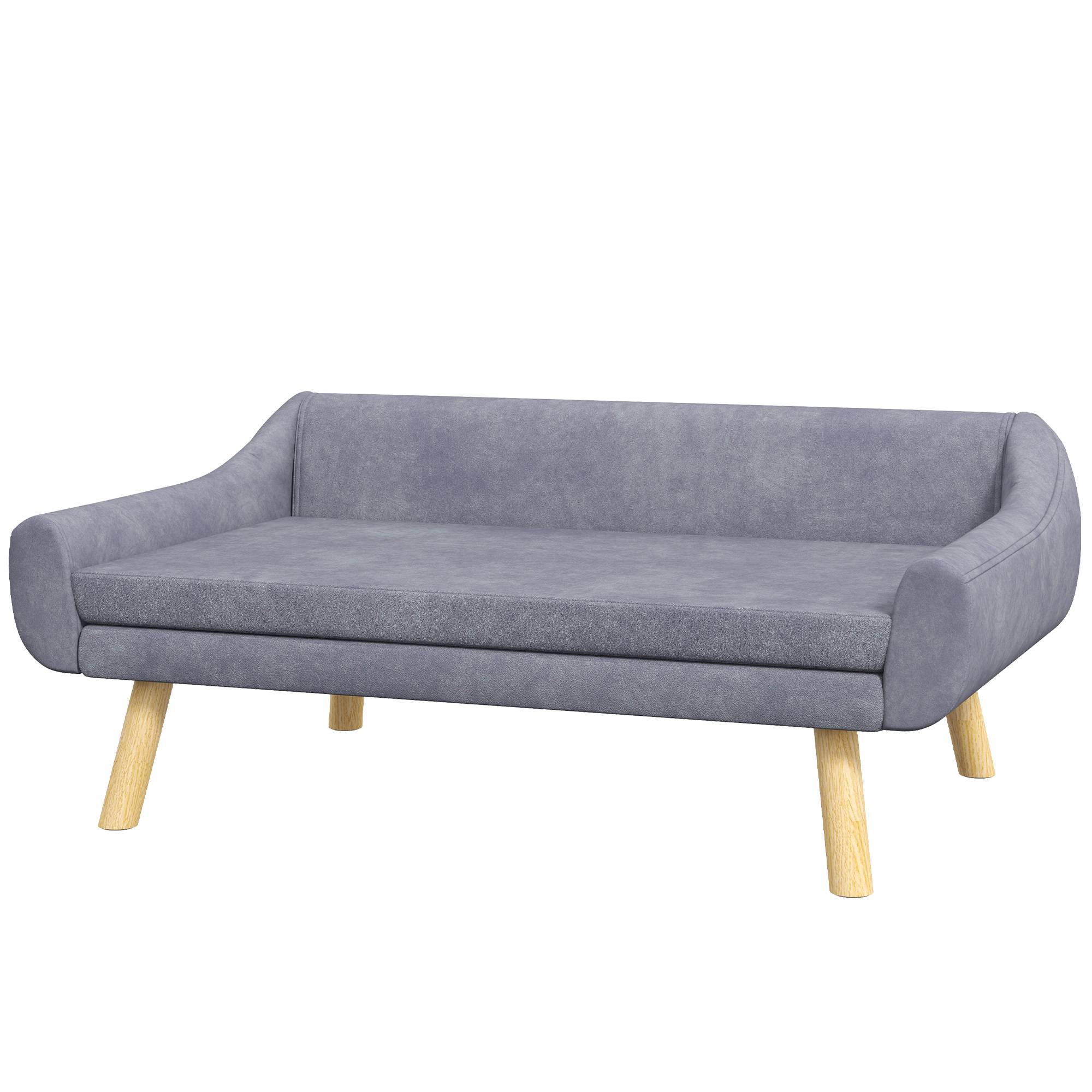 Sans Marque - Haustiersofa Hundesofa Skandidesign abnehmbares Polster Samtoptik 102x58,5x42,5 cm Grau + Natur - Image 2
