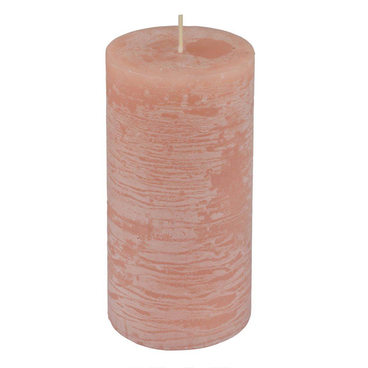 Bougie Pilier Déco "Rustique" 13cm Rose Poudré
