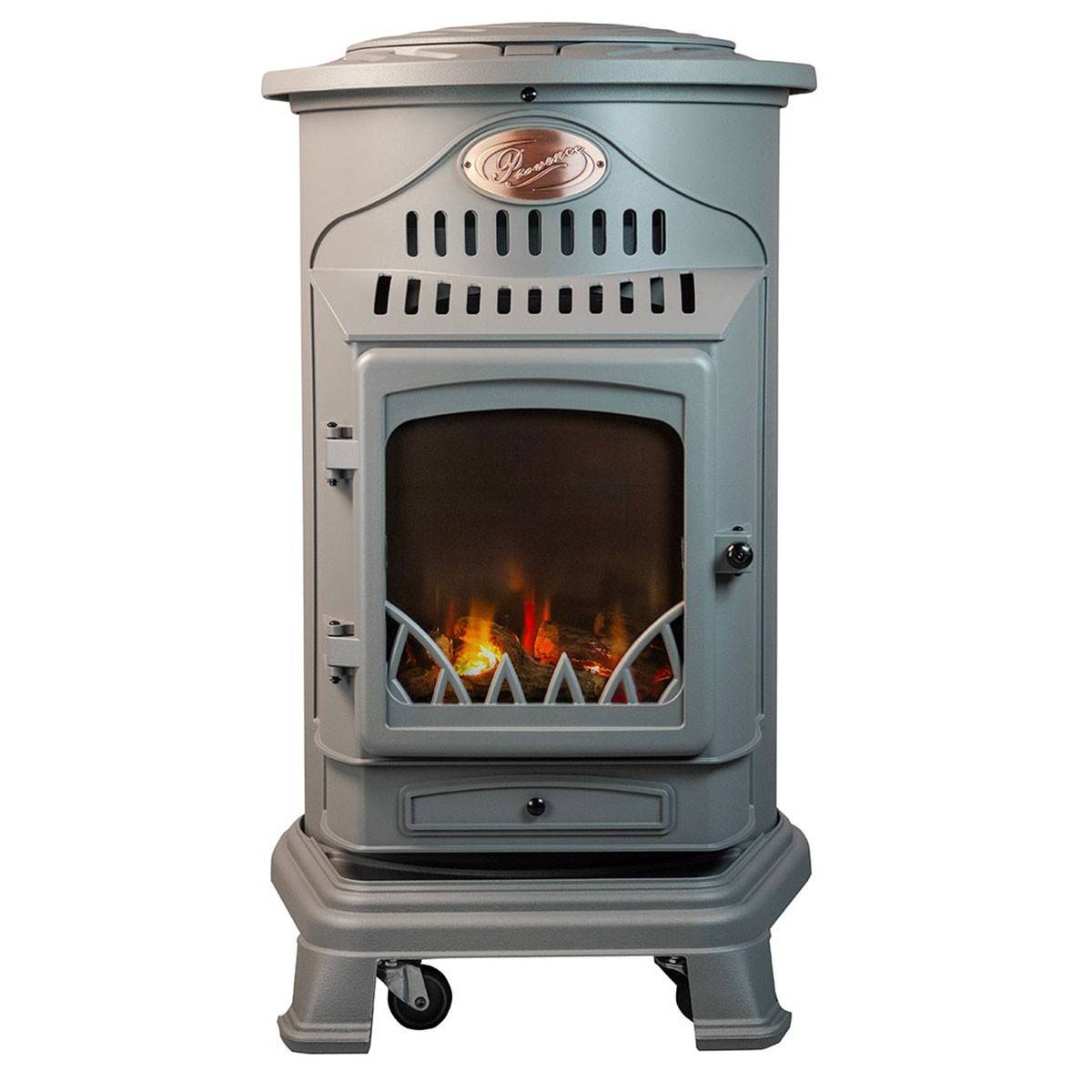 Universal - Poele à gaz 3,4 KW Gris Perle Effet poêle à bois Fonte véritable + Tuyau gaz + détendeur butane Provence Sahara - Imagen 6