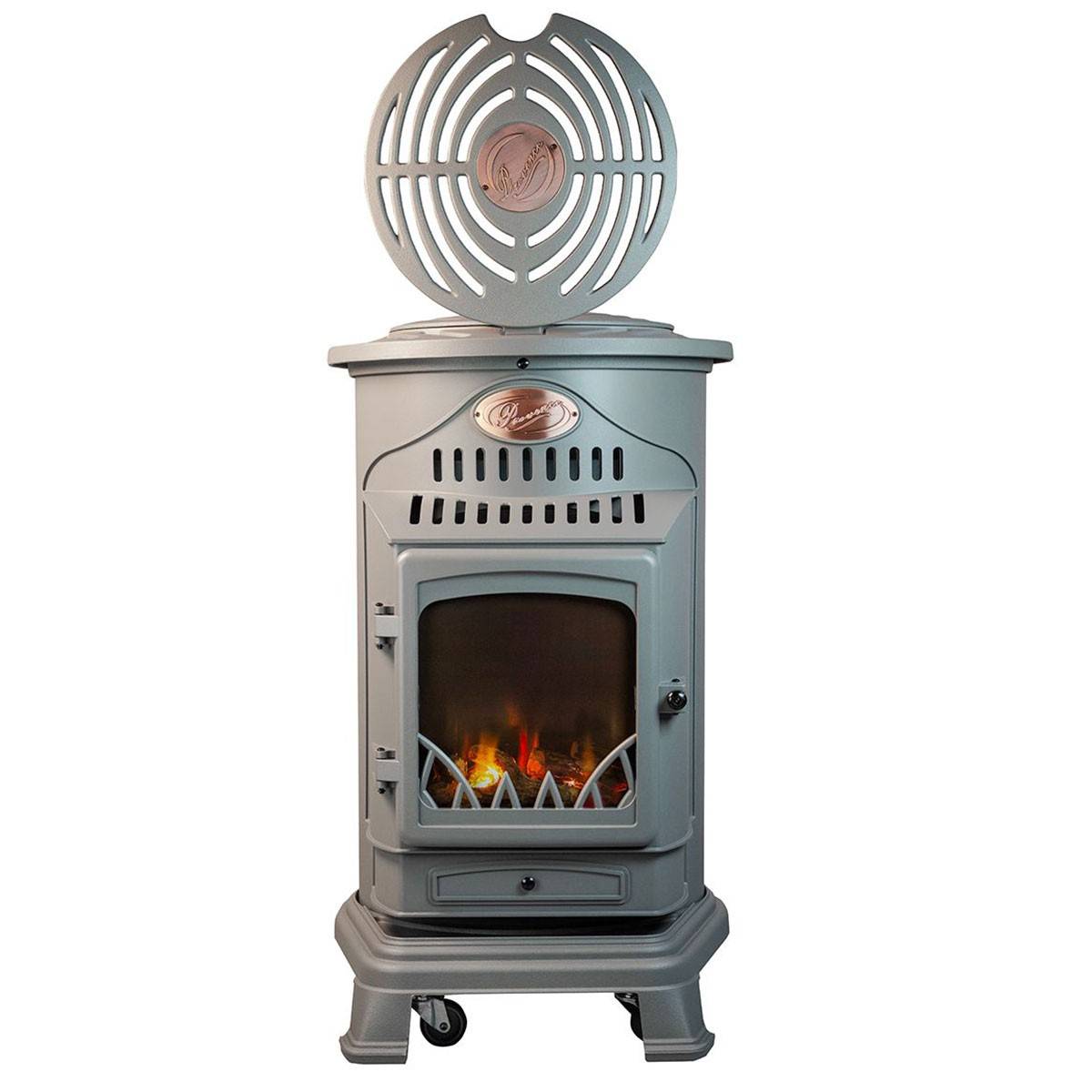 Universal - Poele à gaz 3,4 KW Gris Perle Effet poêle à bois Fonte véritable + Tuyau gaz + détendeur butane Provence Sahara - Imagen 4