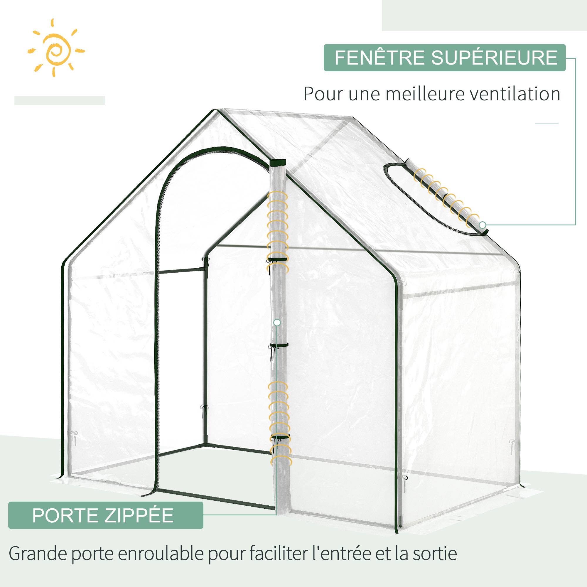 Serre de Jardin Balcon terrasse Serre pour tomates 1,8L x 1l x 1,68H m Acier plastique imperméable Transparent Vert - Image 6