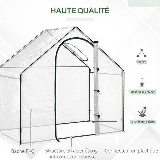 Serre de Jardin Balcon terrasse Serre pour tomates 1,8L x 1l x 1,68H m Acier plastique imperméable Transparent Vert - Image 7