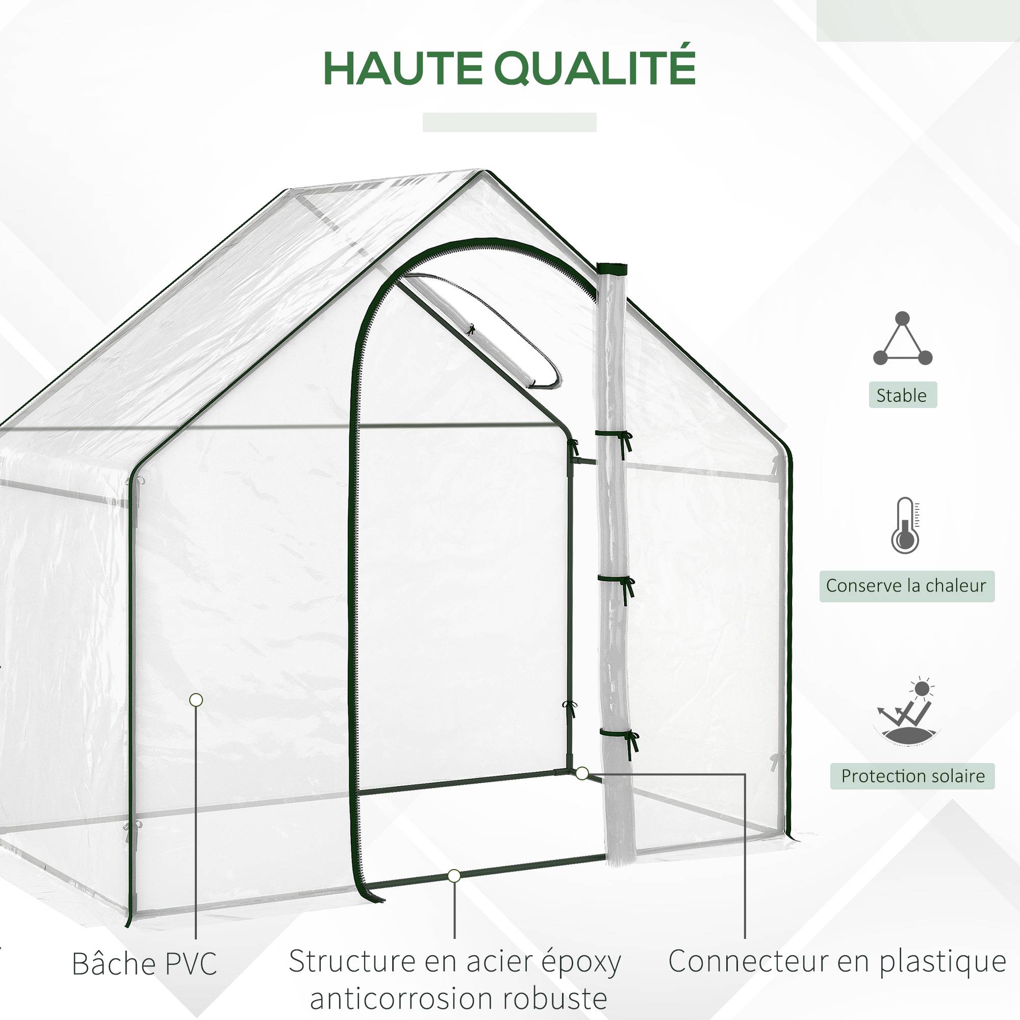 Serre de Jardin Balcon terrasse Serre pour tomates 1,8L x 1l x 1,68H m Acier plastique imperméable Transparent Vert - Image 7