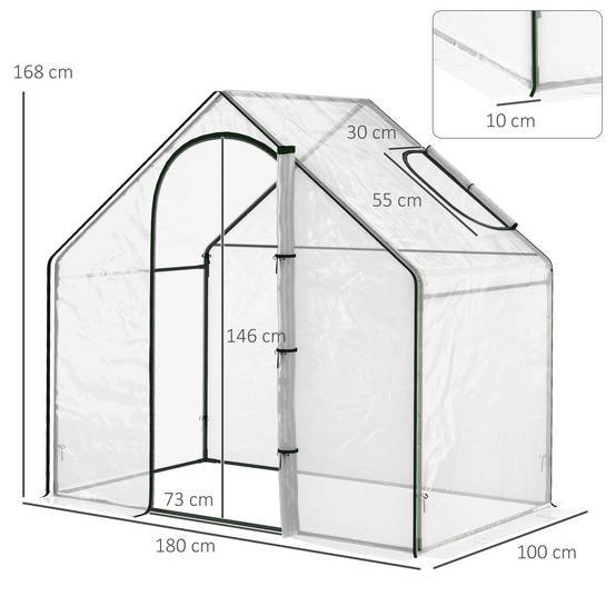 Serre de Jardin Balcon terrasse Serre pour tomates 1,8L x 1l x 1,68H m Acier plastique imperméable Transparent Vert - Image 5