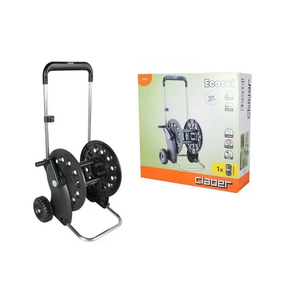 Claber - Chariot enrouleur sur roues Claber pour tuyau d'arrosage 60 m 1/2"ou 50 m 5/8" - Imagen 4