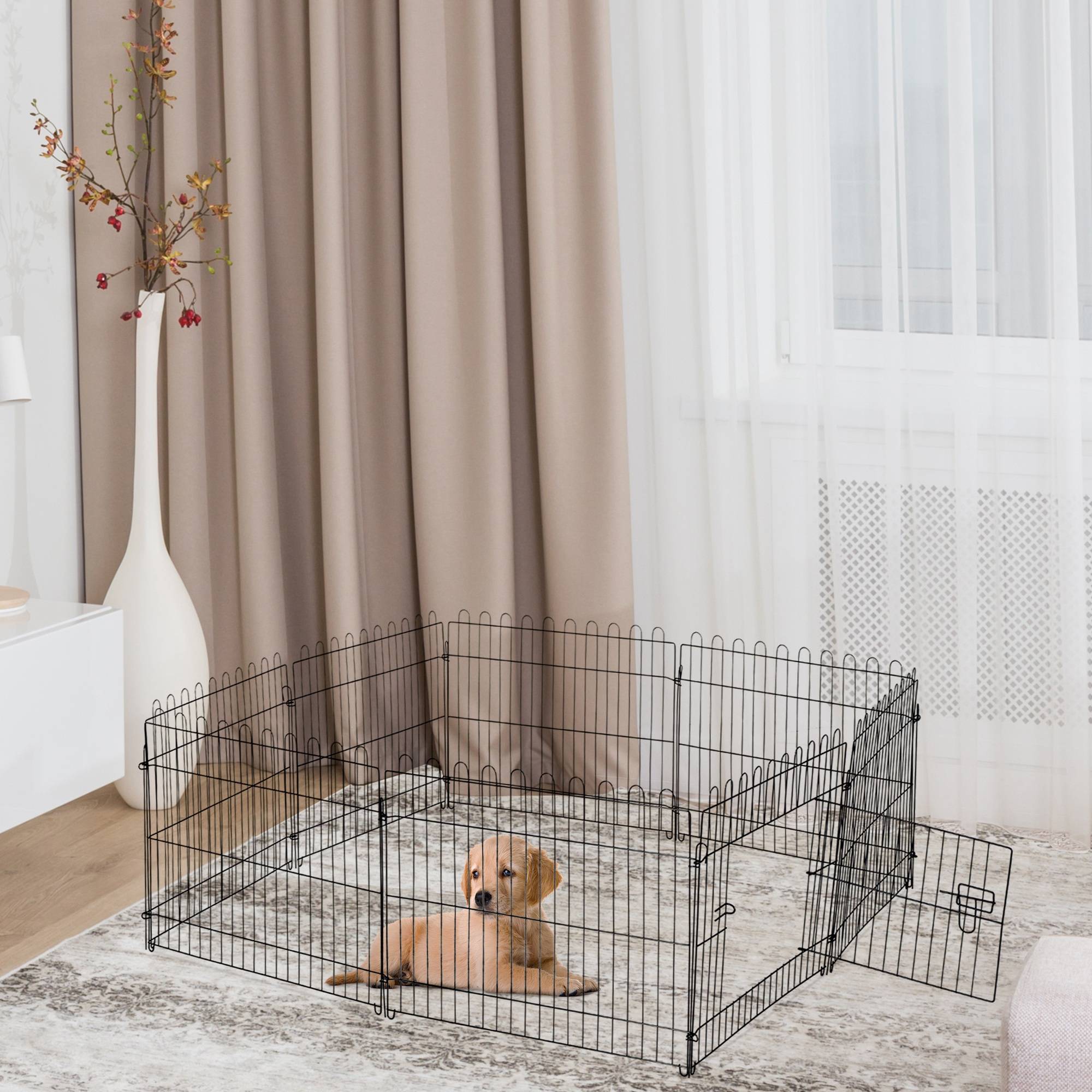 Parc pour chien 8 panneaux 71x61 cm, cage pliable en métal avec porte, pour jardin, terrasse ou extérieur, noir - Image 4