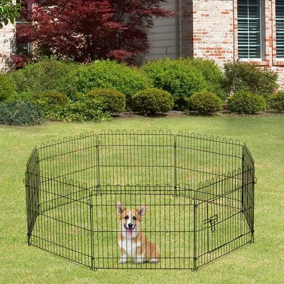 Parc pour chien 8 panneaux 71x61 cm, cage pliable en métal avec porte, pour jardin, terrasse ou extérieur, noir - Image 3