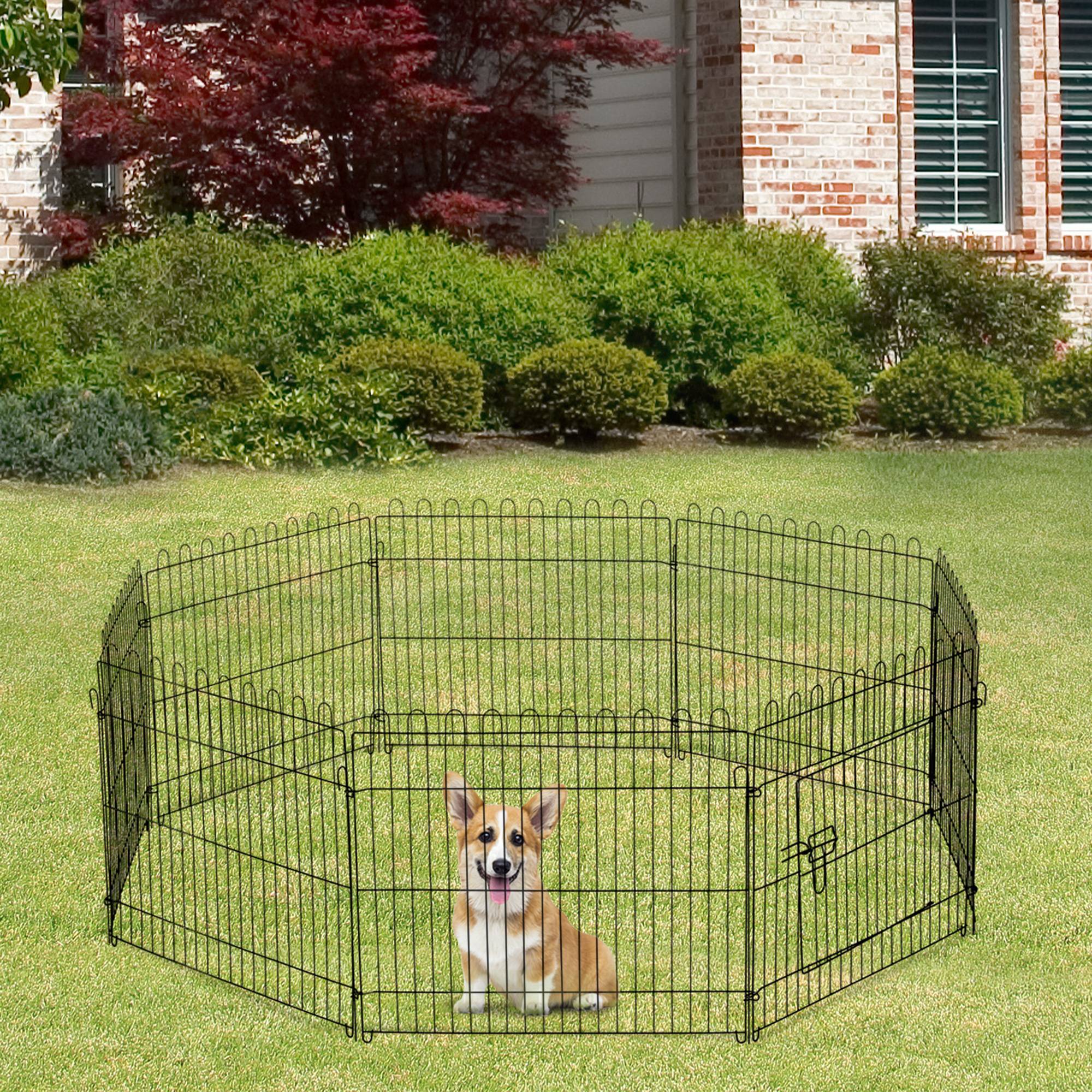 Parc pour chien 8 panneaux 71x61 cm, cage pliable en métal avec porte, pour jardin, terrasse ou extérieur, noir - Image 3