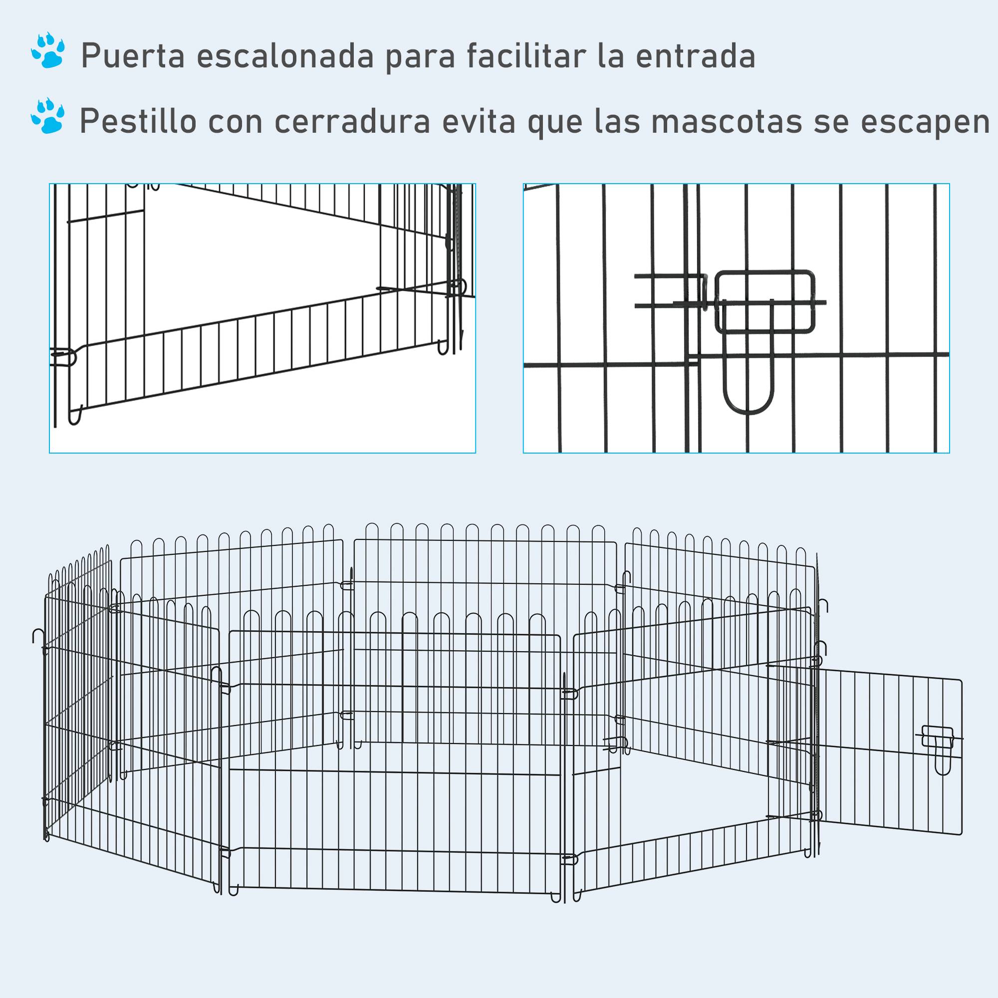 Parc pour chien 8 panneaux 71x61 cm, cage pliable en métal avec porte, pour jardin, terrasse ou extérieur, noir - Image 8
