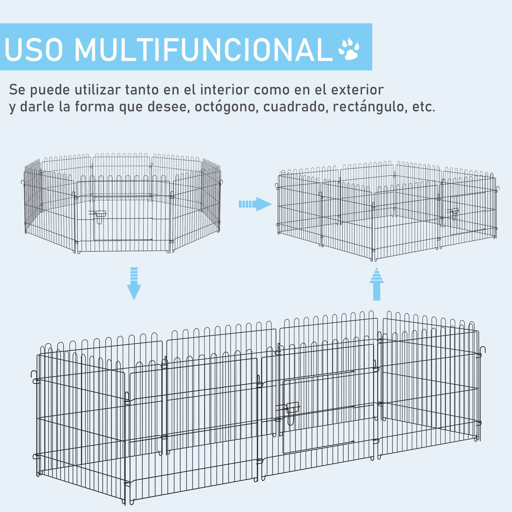 Parc pour chien 8 panneaux 71x61 cm, cage pliable en métal avec porte, pour jardin, terrasse ou extérieur, noir - Image 9