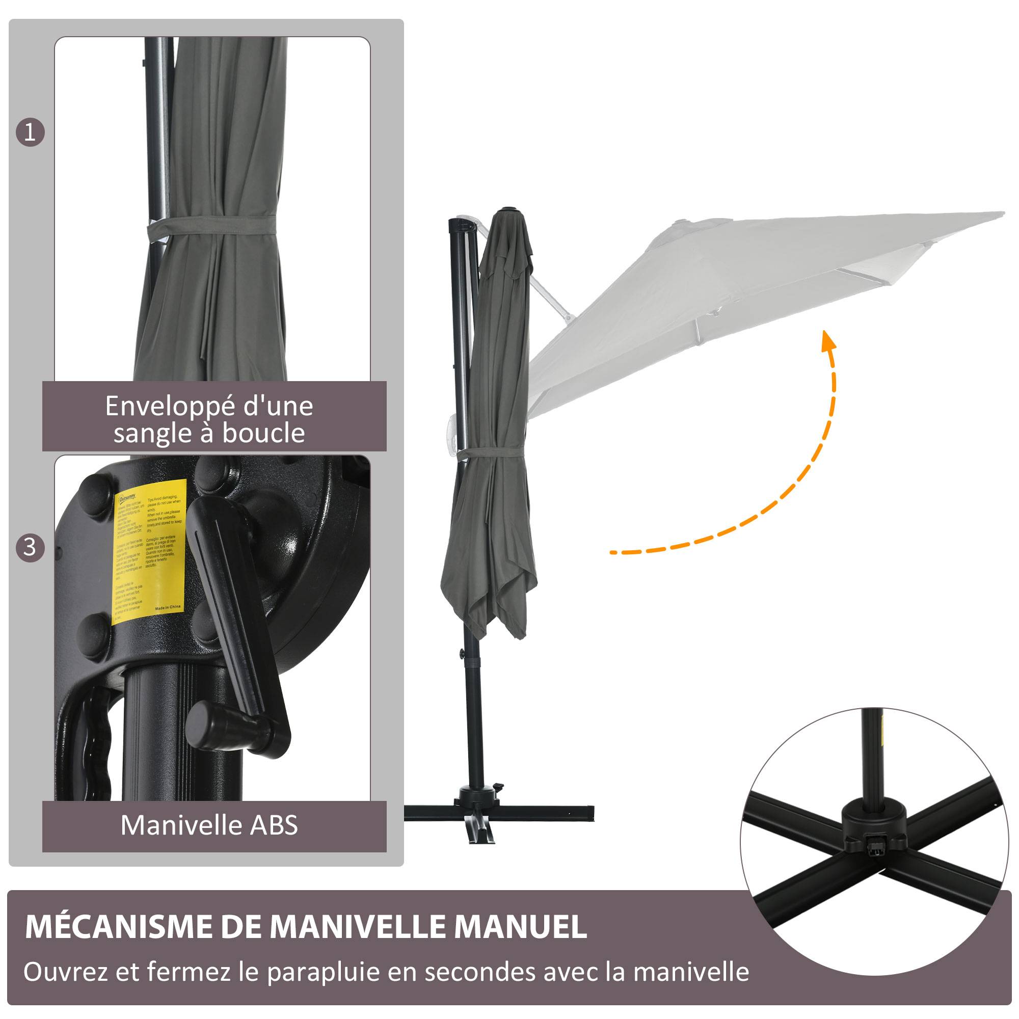 Parasol déporté Métal Gris 245x245x245 cm - Image 8