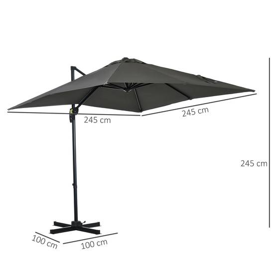 Parasol déporté Métal Gris 245x245x245 cm - Image 5