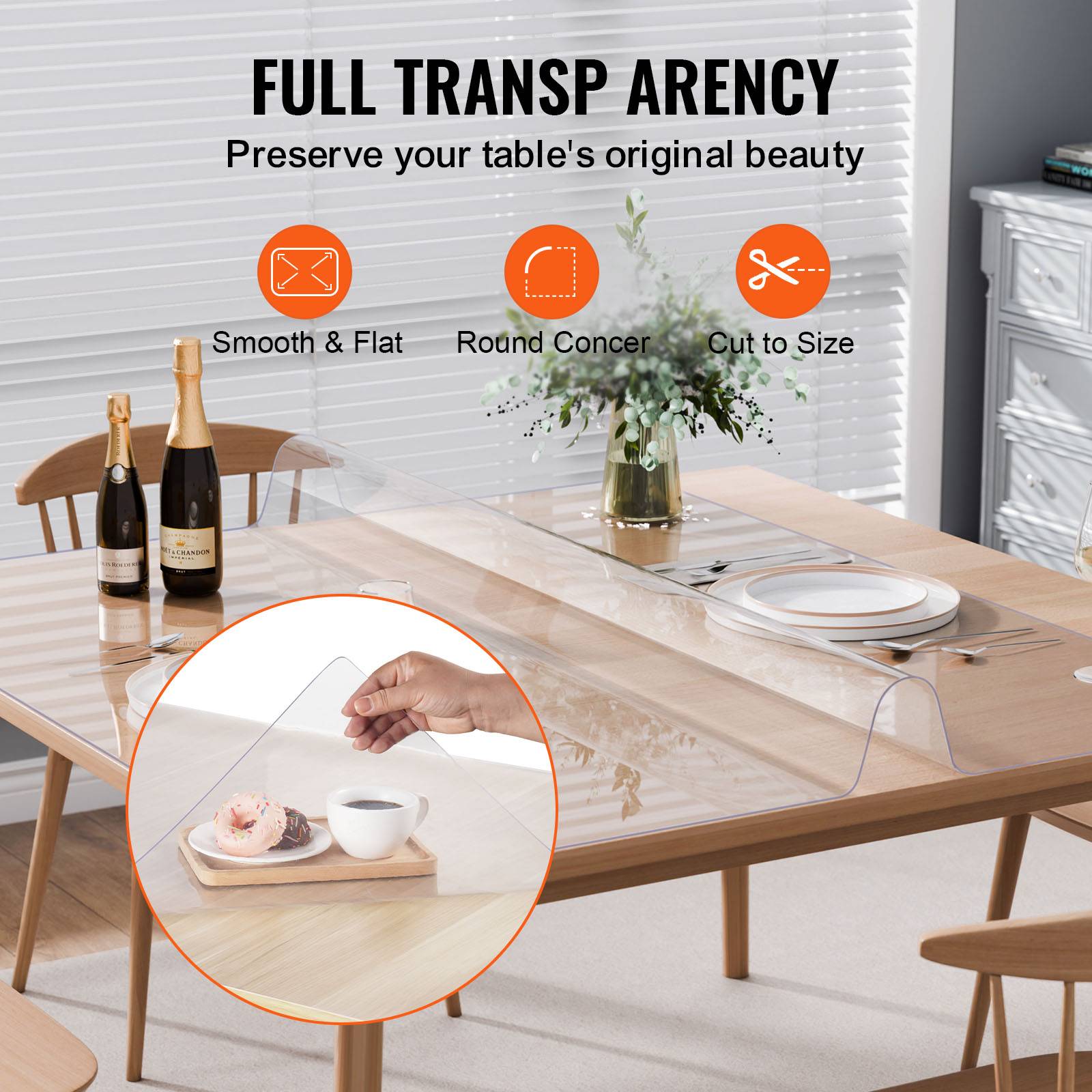 VEVOR Nappe PVC transparente, 54x54", 1.5mm, carrée, résistant eau, bureau, salle à manger. - Image 5