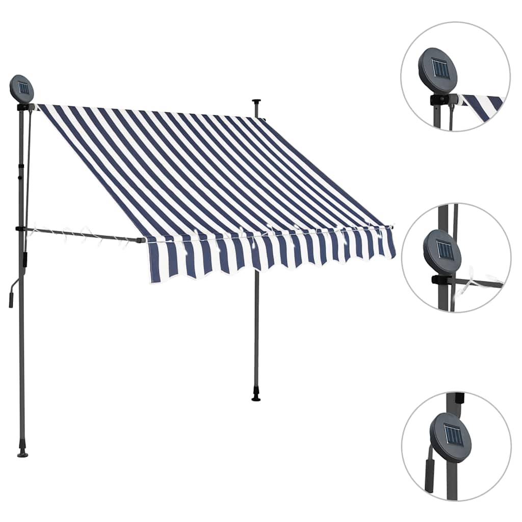 ComfortXL - Store Balcon LED Solaire sans Perçage Manuel Rétractable Anti-UV Rayé Bleu Blanc 100x120 cm – ComfortXL Outdoor Living - Image 3