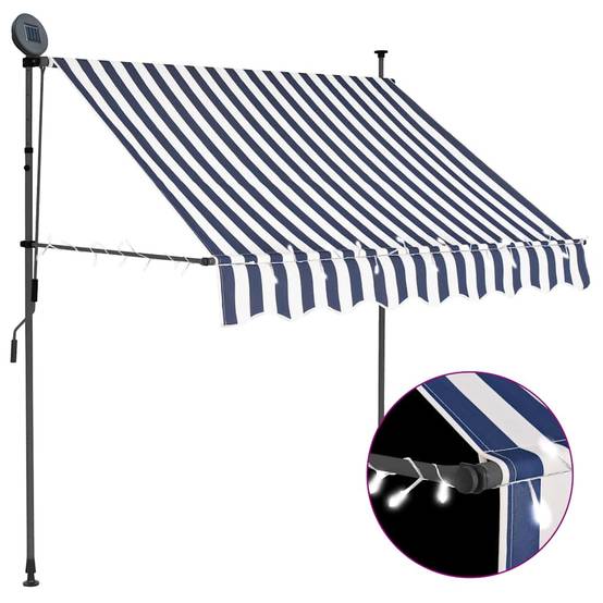 ComfortXL - Store Balcon LED Solaire sans Perçage Manuel Rétractable Anti-UV Rayé Bleu Blanc 100x120 cm – ComfortXL Outdoor Living - Image 1
