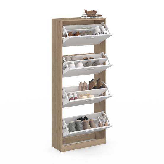 Meuble à chaussures 24 paires KLARK imitation hêtre 4 portes blanches - Image 4