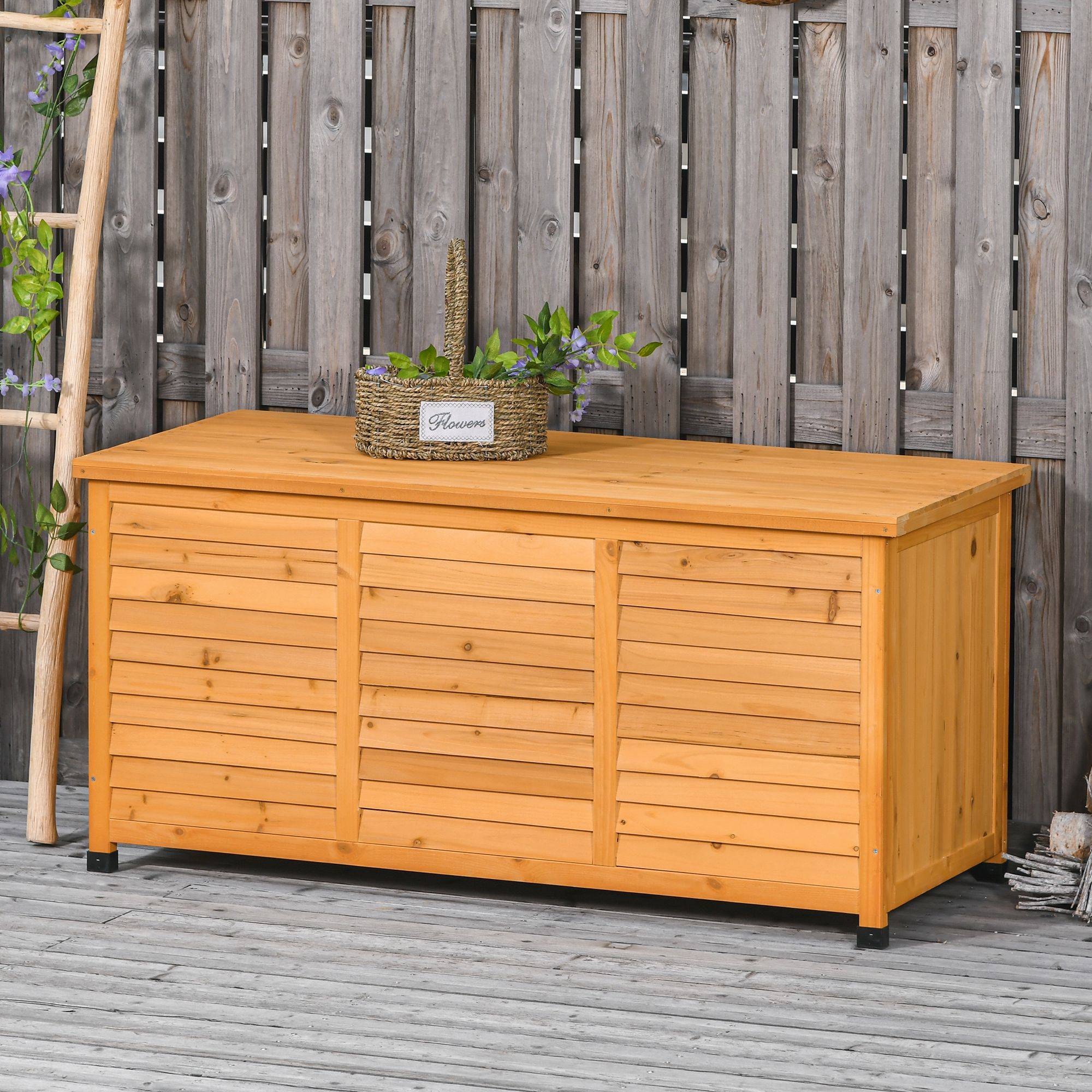ComfortXL - Coffre Jardin Bois Sapin Extérieur Banc Rangement Grande Capacité 127cm Jaune - ComfortXL Outdoor Living - Image 1