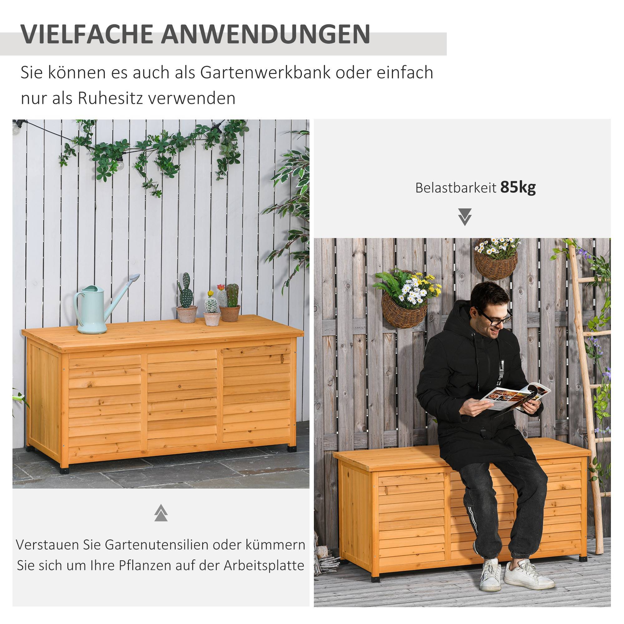 ComfortXL - Coffre Jardin Bois Sapin Extérieur Banc Rangement Grande Capacité 127cm Jaune - ComfortXL Outdoor Living - Image 6