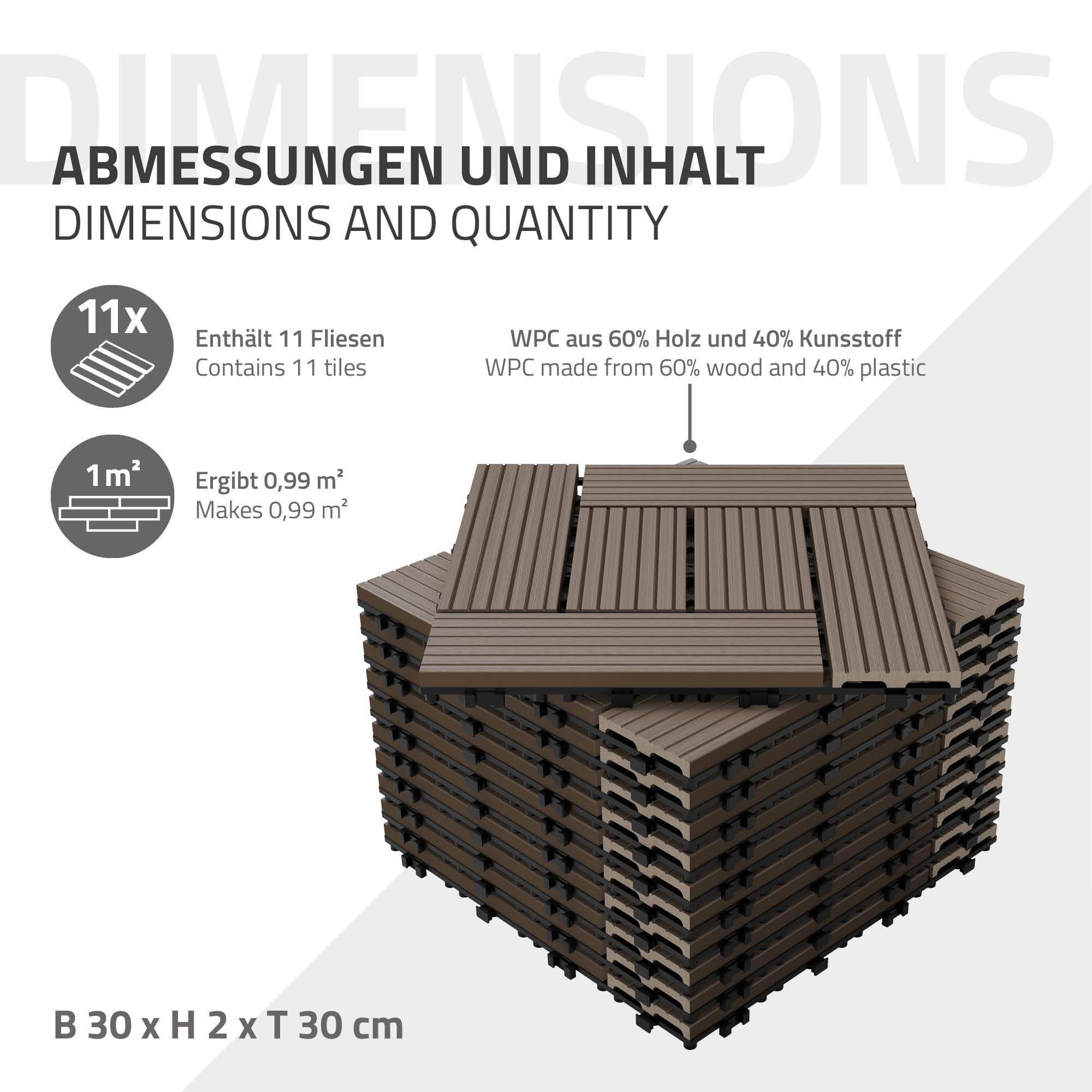 Ecd-Germany - Carreaux WPC de sol 30x30cm 1 m² pour mosaïque marron foncé - Imagen 6