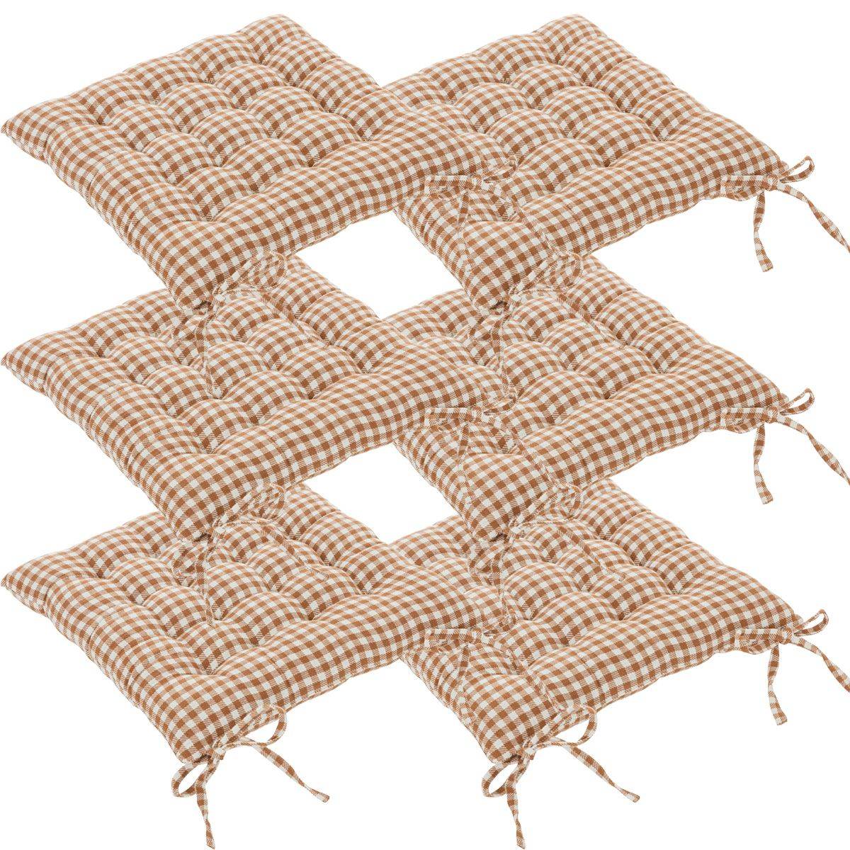Atmosphera - Lot de 6 Galettes de chaise en Coton Vichy Ivoire et Terracotta 38 x 38 cm - Imagen 1