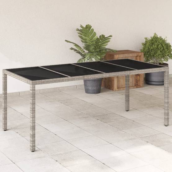 Table de jardin résine tressée verre gris clair 190 x 90 x 75 cm - PANGIVO - Image 1