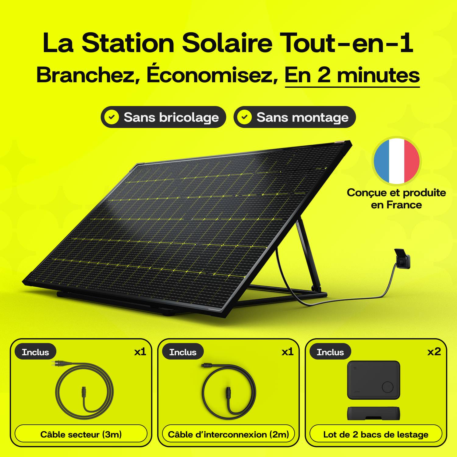 Sunology PLAY2 - Kit 2 panneaux solaires complet 920W bifacial – 2 Stations solaire livrées totalement assemblées – Installation au sol ou au mur - Image 2