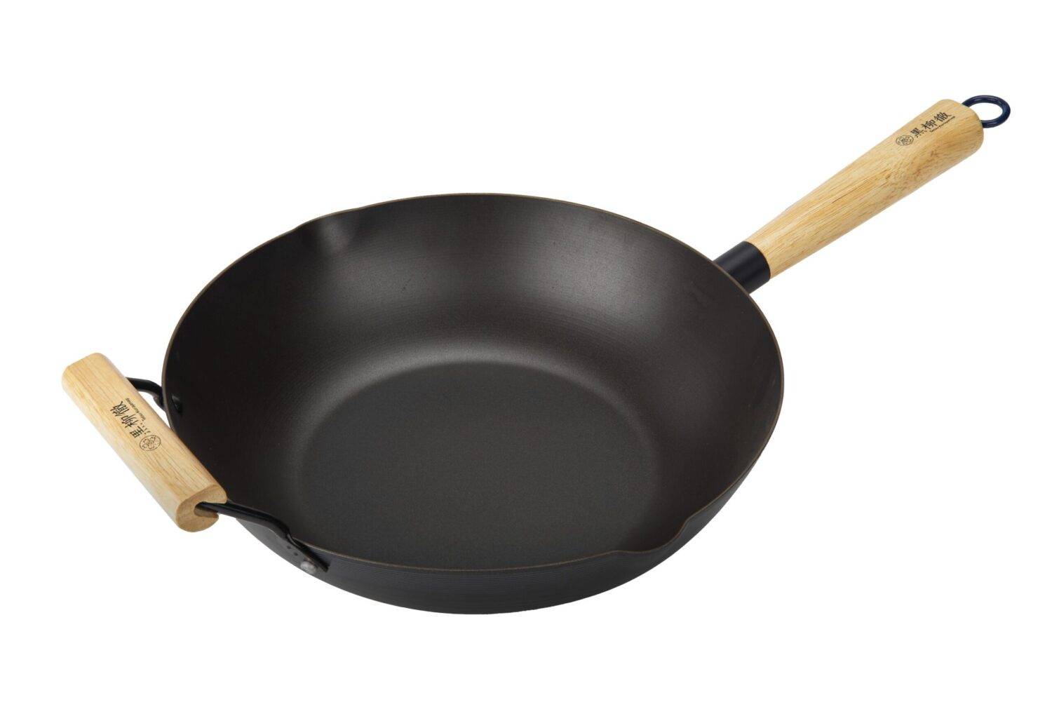 Wok avec poignée en bois et poignée auxiliaire - 24 cm - Compatible toutes plaques de cuisson - Tetsu-Kuroyanaki - Imagen 1