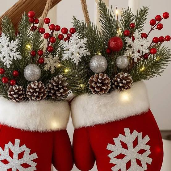Couronne de Noël printanière, avec 20 LED, branches de pin artificielles, baies rouges, pommes de pin, couronnes décoratives pour les fêtes - Image 5