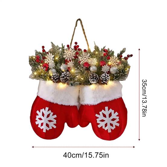 Couronne de Noël printanière, avec 20 LED, branches de pin artificielles, baies rouges, pommes de pin, couronnes décoratives pour les fêtes - Image 4