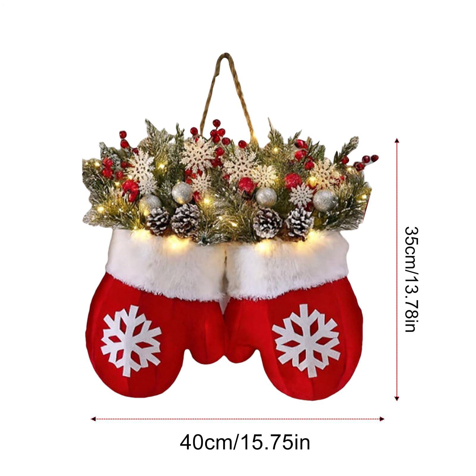 Couronne de Noël printanière, avec 20 LED, branches de pin artificielles, baies rouges, pommes de pin, couronnes décoratives pour les fêtes - Image 4